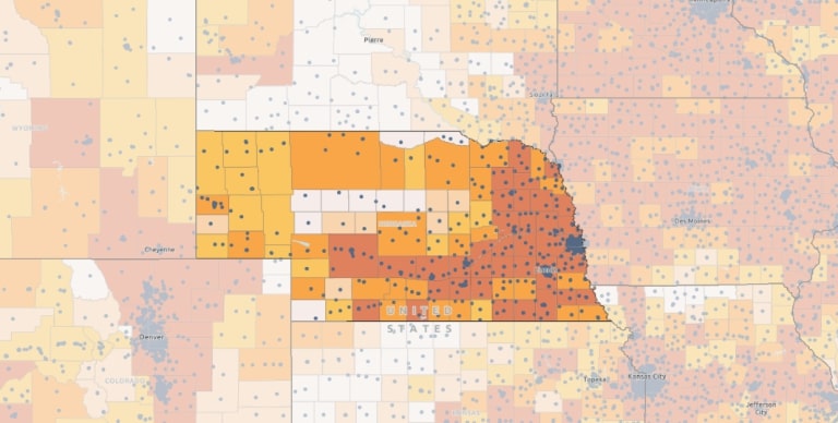 Map of broadband providers and public school locations.