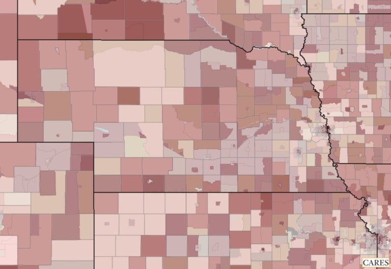 Map displaying areas of no internet access in Nebraska.