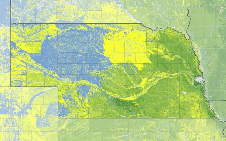 Map showing crop productivity in Nebraska.