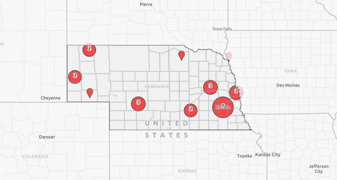 A map of Nebraska showing the location of University of Nebraska Extension EDEN contacts.