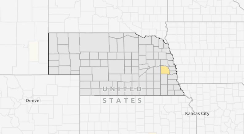 A map of Nebraska showing the outbreak of Avian flu by flock size, by county, over the past month.