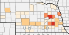 Map of Nebraska showing On-Farm Research Sites by County